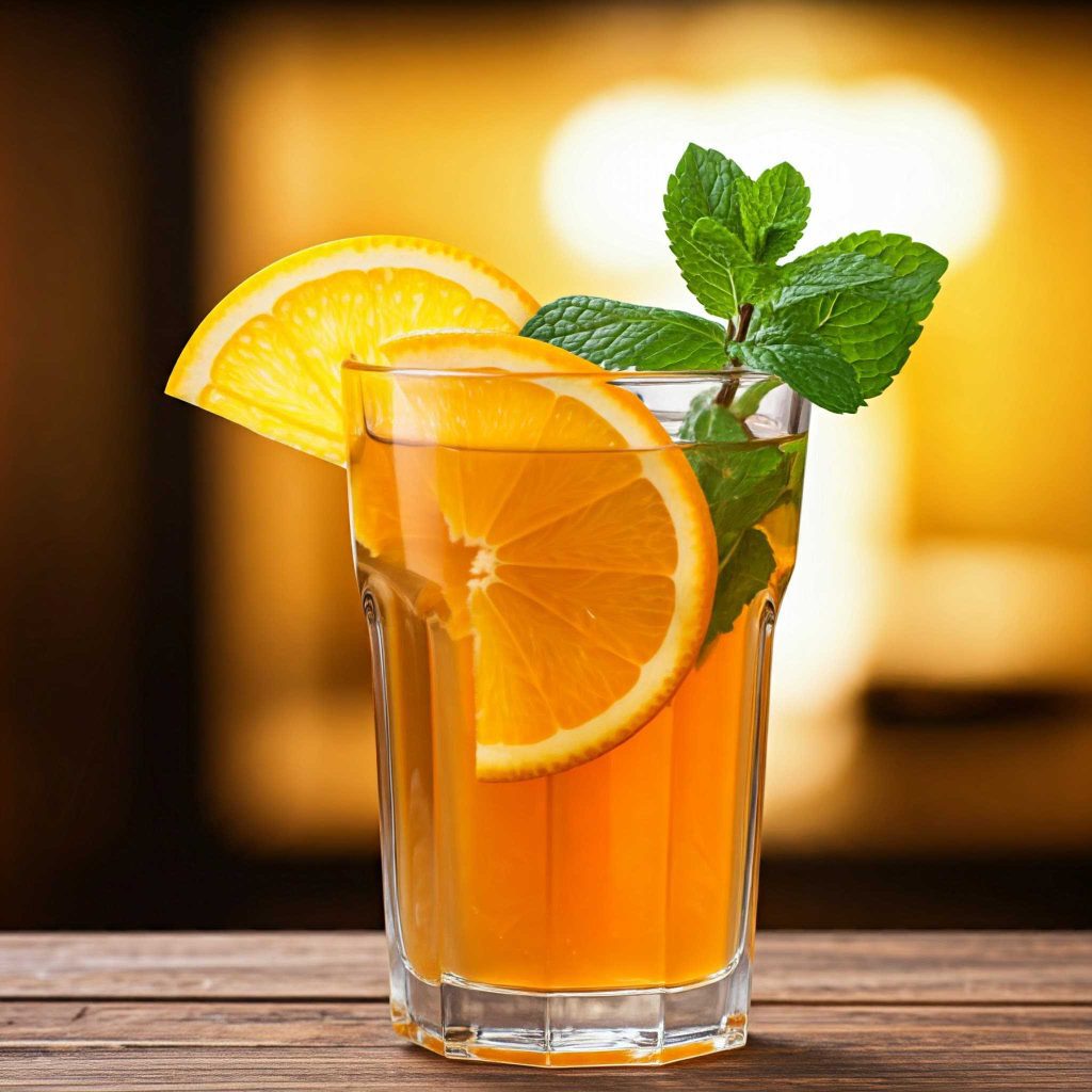 Iced tea with orange slices and mint